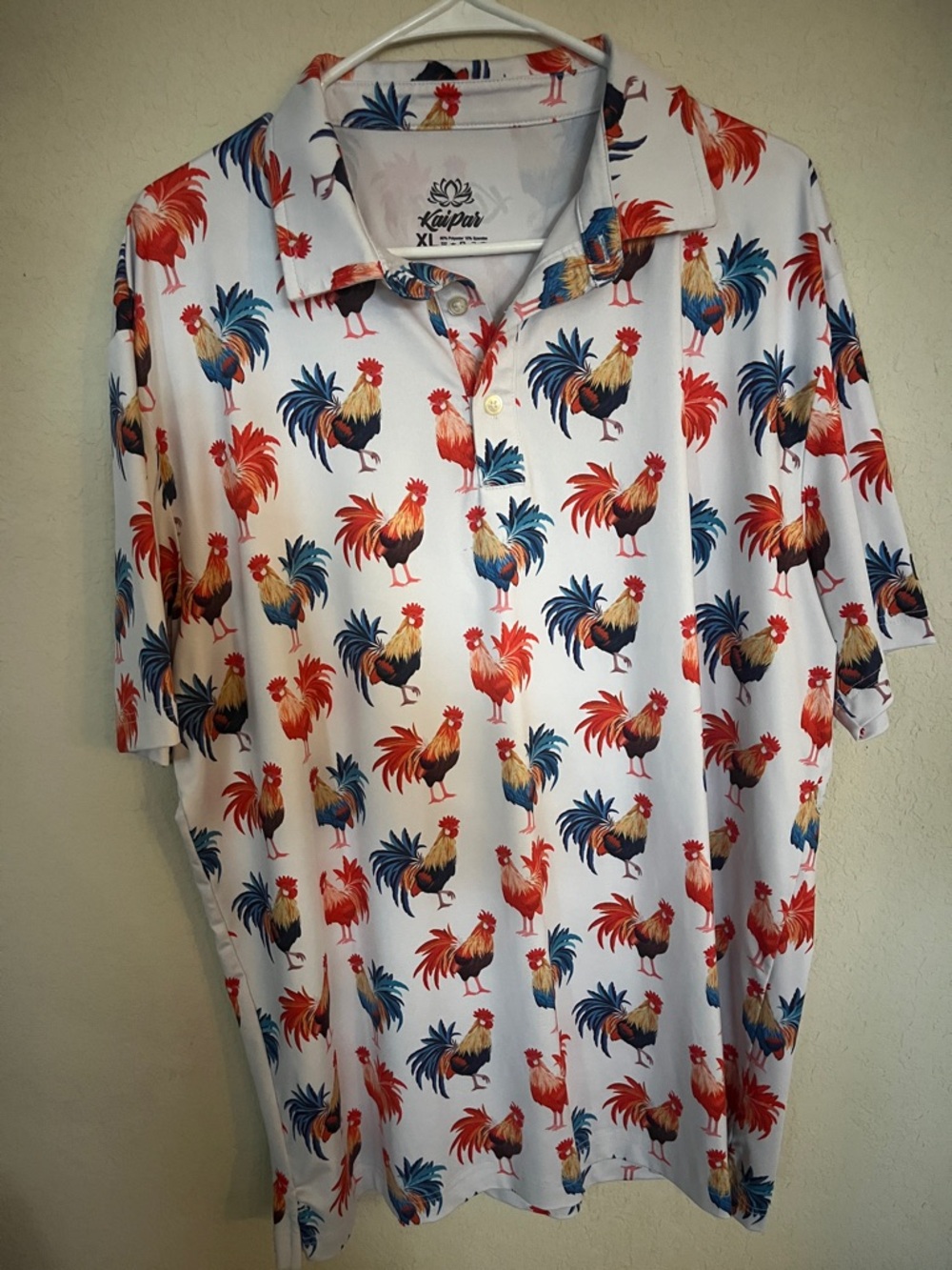 White Rooster Print Men’s Polo Shirt